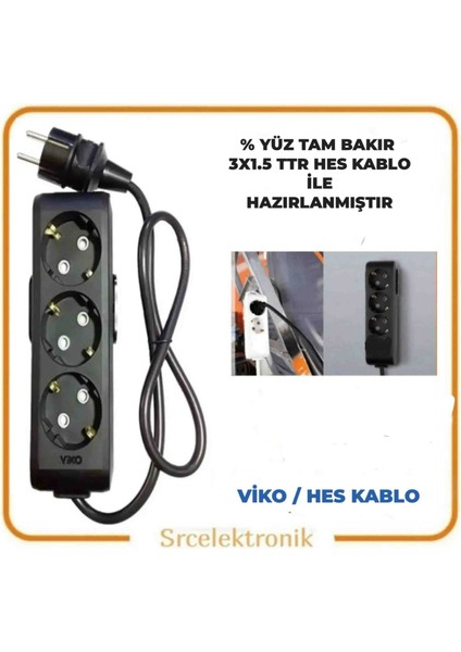 Multi-Let 3'Lü 1.5 Hes Kablo (12 Ile 40 Metre Arası) Topraklı Çocuk Korumalı Uzatma ( 3X1.5 Hes Kablo Tam Bakır) Ttr Kablo Tseli Ho5Vv-F