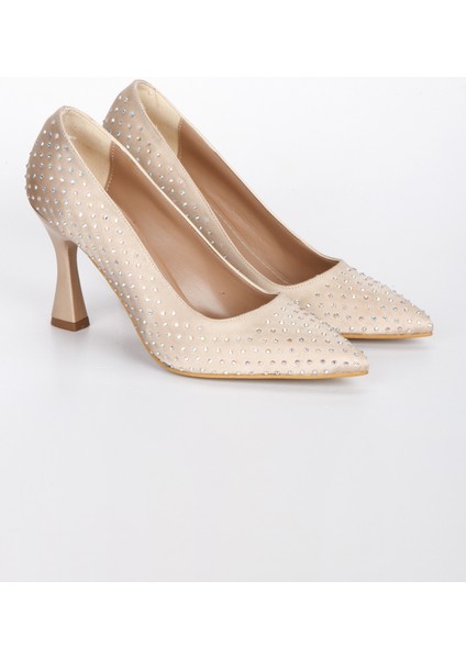 Kadın Stiletto Saten Malzemeli Taşlı (7 cm Topuklu) Ayakkabı