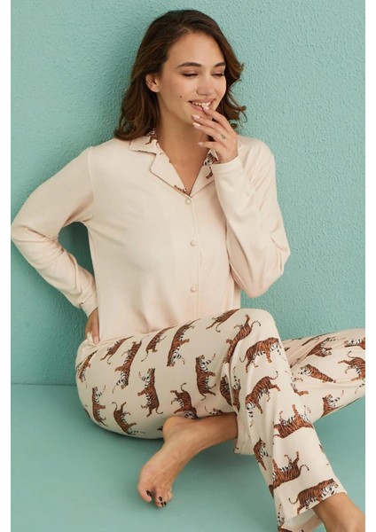 Kadın Gömlek Yaka Termal Pijama Takımı 14300/2 - 1 Adet