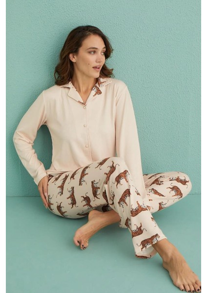 Kadın Gömlek Yaka Termal Pijama Takımı 14300/2 - 1 Adet
