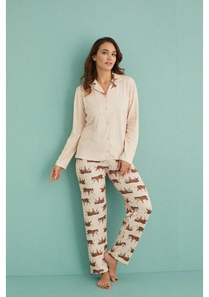 Kadın Gömlek Yaka Termal Pijama Takımı 14300/2 - 1 Adet