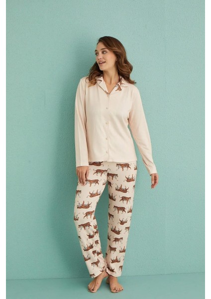 Kadın Gömlek Yaka Termal Pijama Takımı 14300/2 - 1 Adet