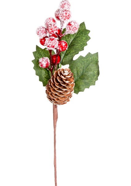 Yılbaşı Çiçeği Pike Karlı Berry Kozalaklı Kırmızı-Yeşil 28 Cm.