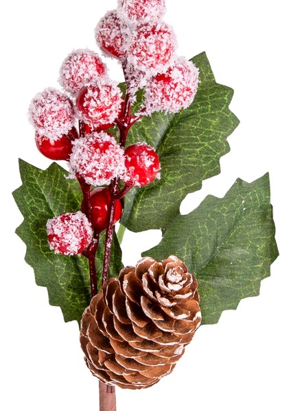Yılbaşı Çiçeği Pike Karlı Berry Kozalaklı Kırmızı-Yeşil 28 Cm.