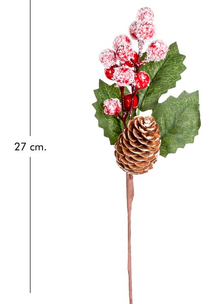 Yılbaşı Çiçeği Pike Karlı Berry Kozalaklı Kırmızı-Yeşil 28 Cm.