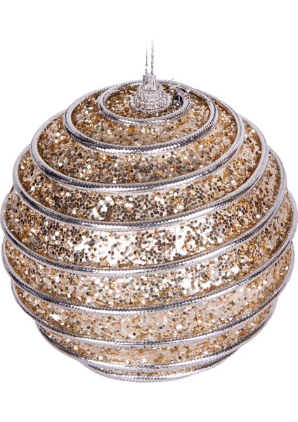 Yılbaşı Topu Pullu Gümüş Şerit Ip Desenli 2'li Paket Şampanya 9 Cm. fiyatları