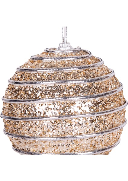 Yılbaşı Topu Pullu Gümüş Şerit Ip Desenli 2'li Paket Şampanya 9 Cm. modelleri