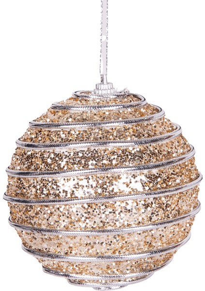 Yılbaşı Topu Pullu Gümüş Şerit Ip Desenli 2'li Paket Şampanya 9 Cm. fırsatları
