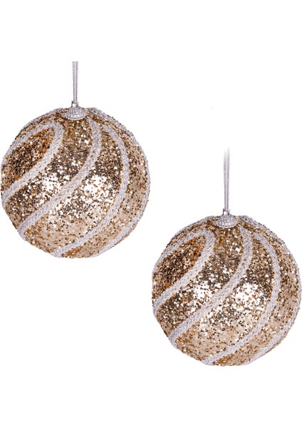 Yılbaşı Topu Pullu Beyaz Simli Dantel Şeritli 2'li Paket Şampanya 9 C