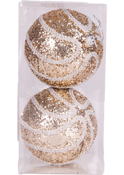 Yılbaşı Topu Pullu Beyaz Simli Dantel Şeritli 2'li Paket Şampanya 9 C fiyatları