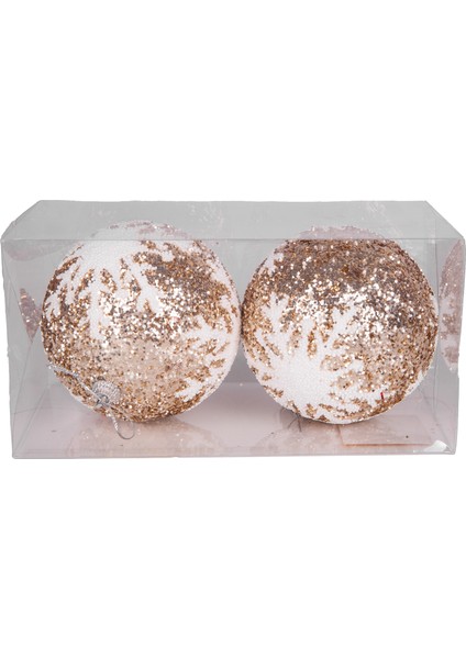Yılbaşı Topu Pullu Beyaz Kar Tanesi Şekilli 2'li Paket Şampanya 9 Cm. fiyatları