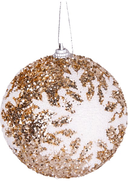 Yılbaşı Topu Pullu Beyaz Kar Tanesi Şekilli 2'li Paket Şampanya 9 Cm. modelleri