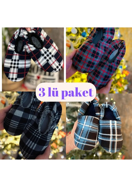 3 lü Lurji Erkek Önü Kapalı Terlik Kışlık Rahat Hafif Terlik Misafir Çeyiz Panduf