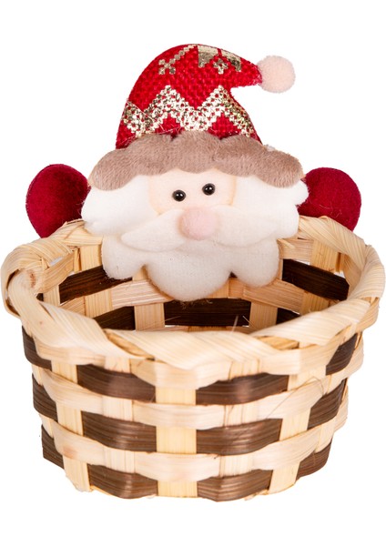 Yılbaşı Süsü Sepet Noel Baba Figürlü Kahverengi-Kırmızı 10X11 Cm.