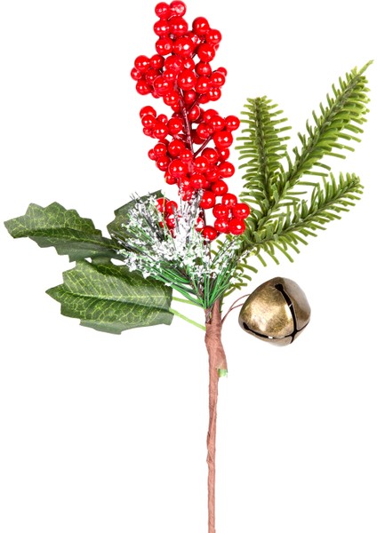 Yılbaşı Çiçeği Karlı Pike Berry Çanlı Kırmızı-Yeşil 30 Cm.