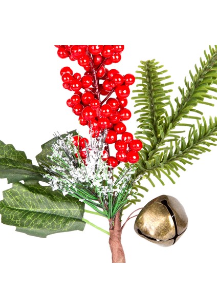 Yılbaşı Çiçeği Karlı Pike Berry Çanlı Kırmızı-Yeşil 30 Cm.