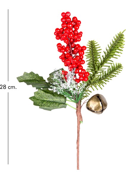 Yılbaşı Çiçeği Karlı Pike Berry Çanlı Kırmızı-Yeşil 30 Cm.