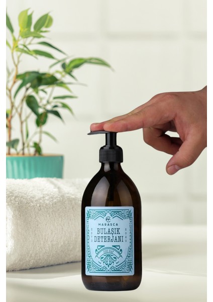 2'li Amber Cam Sıvı Sabun ve Bulaşık Sabunu Şişesi 500 ml Vintage Etiket Tasarım fırsatları