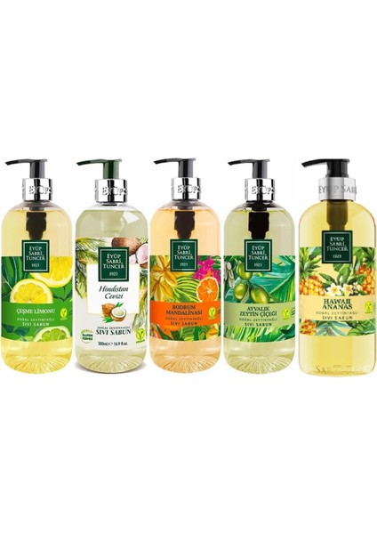 Hpro Çeşme, Hindistan Cevizi, Bodrum, Zeytinyağlı ve Hawaii Sıvı Sabunlar 500 ml x 5