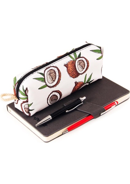 4'lü Set Hindistan Cevizi Desenli Sırt Çantası Kalemlik Makyaj Çantası Büyük Boy Makyaj Çantası