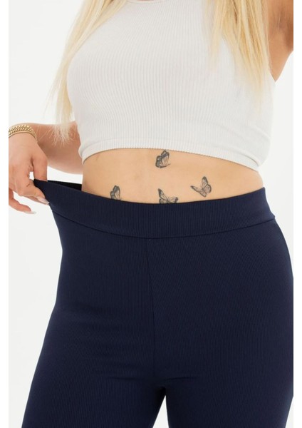 Curve Büyük Beden Fitilli Ispanyol Paça Şardonlu Polarlı Yüksek Bel Toparlayıcı Lacivert Tayt fırsatları