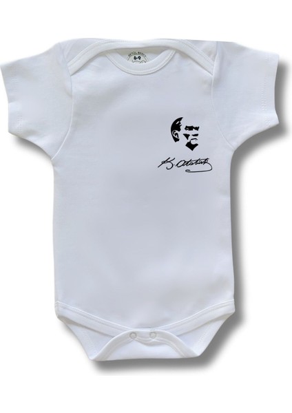 Kısa Kollu Atatürk Baskılı Organik Pamuk Çıtçıtlı Bebek Body&zıbın