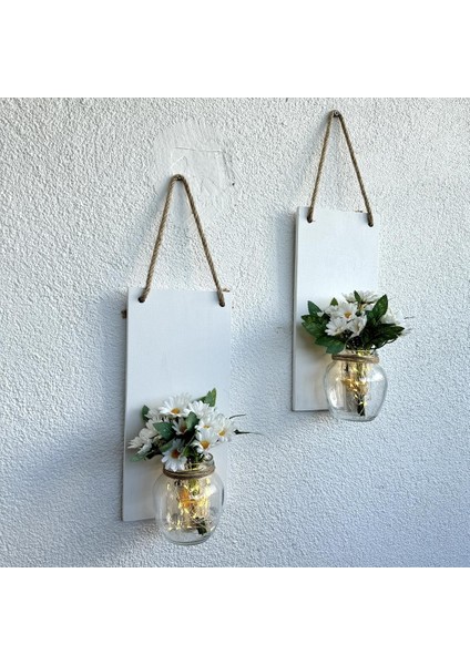 LED Işıklı, Beyaz Papatya Çiçekli Duvar Dekoru Beyaz Ikili Set fiyatları
