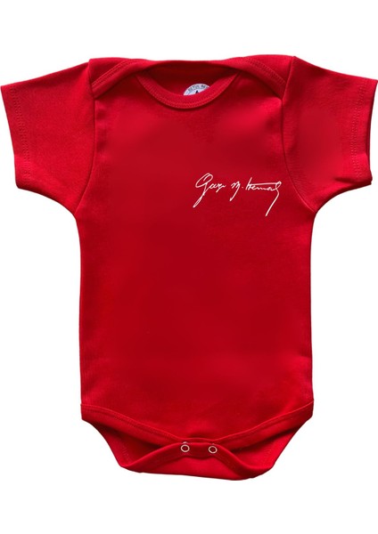 Betül Bebek Kısa Kollu Atatürk Imza Baskılı Organik Pamuk Çıtçıtlı Bebek Body&zıbın