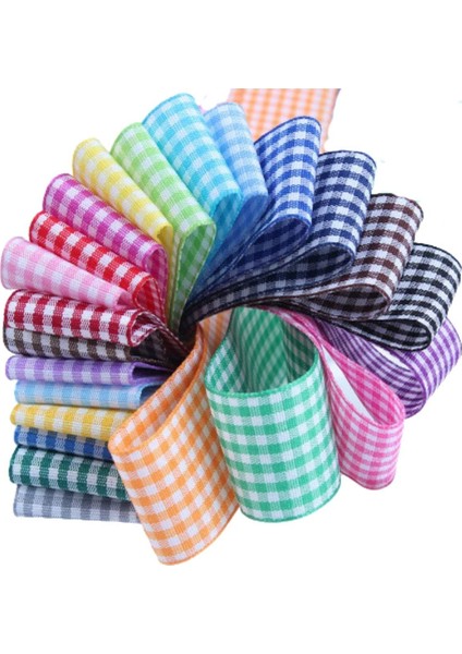 Tafta Ekoseli Kurdele 25 mm Pembe 5 Metre