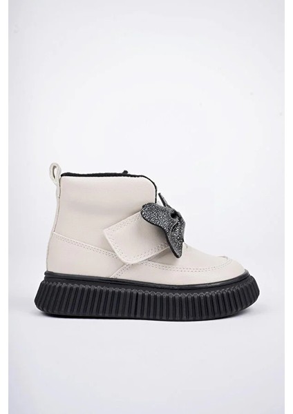 Beyaz (Arzen) Mini Termo Kaymaz Taban Cırtlı Papyonlı Günük Çocuk Rahat Bot Bej modelleri