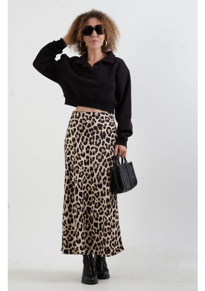 Siyah Polo Yaka Crop Sweat fiyatları