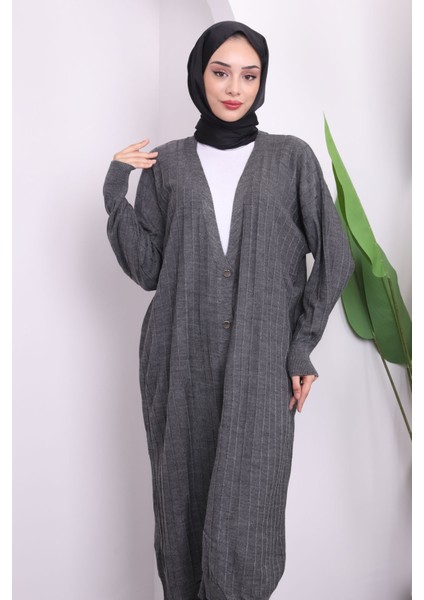Füme Düğmeli Uzun Triko Merserize Hırka modelleri