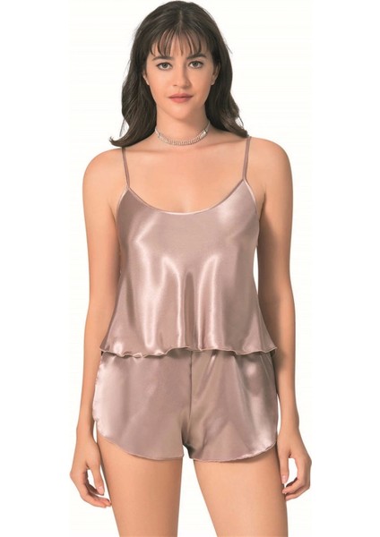Modlive Vizon Saten Babydoll Şort Takımı