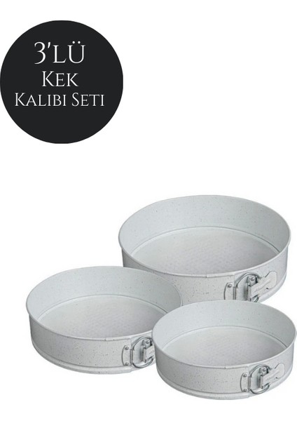 Yuvarlak 3'lü Kelepçeli 3 Boy Pasta Turta Kek Kalıbı Seti - Gri