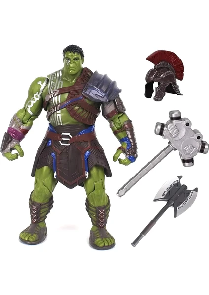 Yenilmezler Yeşil Dev Gladyatör Hulk Ragnarok Zırhlı & Savaş Aksesuarlı Eklemli Figür Oyuncak Seti