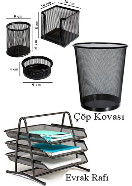 Masa Üstü Ofis Paketi 18 Parça Fotokopi Kağıdı Metal Evrak Rafı Metal Kalemlik Zımba Makinesi Teli Delegeç Çöp Kovası Küp Notluk fırsatları