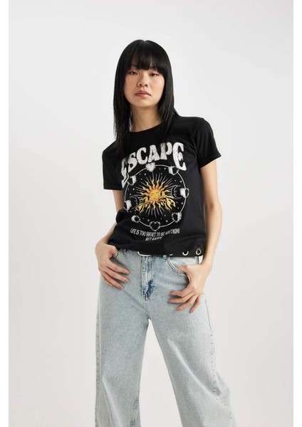 Coool Regular Fit Bisiklet Yaka Baskılı Kısa Kollu Tişört Black