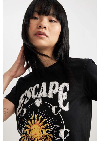 Coool Regular Fit Bisiklet Yaka Baskılı Kısa Kollu Tişört Black fırsatları