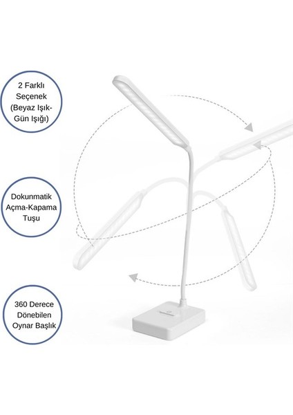 Ince Uzun Usbli Dokunmatik 3 Kademeli 360 Derece Özel Göz Korumalı LED Lityum Masa Lambası