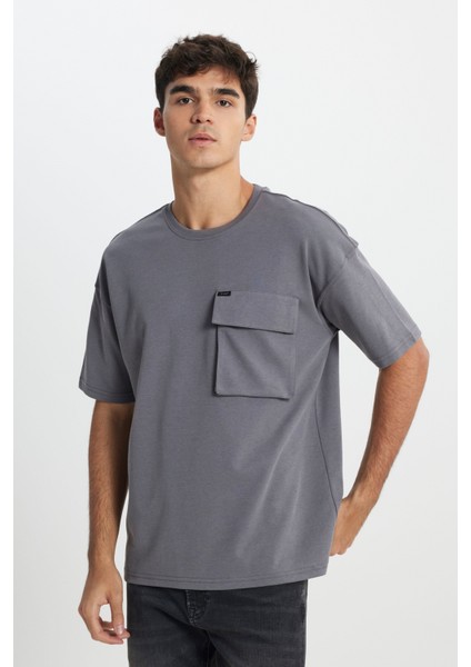 Loose Fit Rahat Kesim Bisiklet Yaka Lacivert Tişört