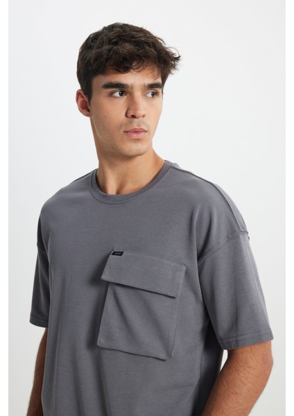 Loose Fit Rahat Kesim Bisiklet Yaka Lacivert Tişört modelleri