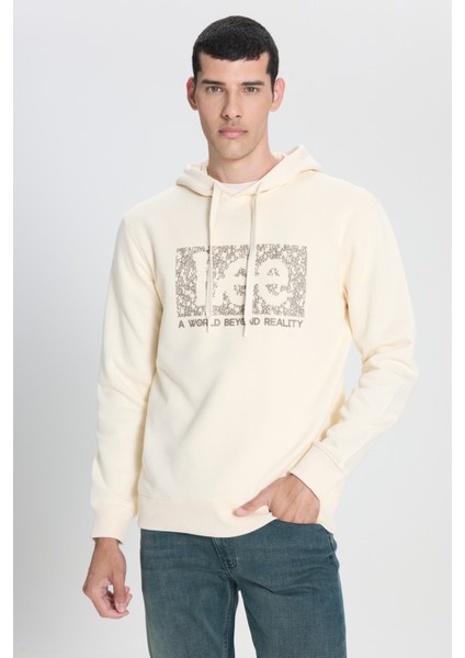 Regular Fit Normal Kesim Kapüşonlu Ekru Sweatshirt