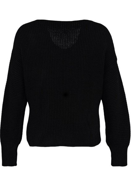 Kadın Büyük Beden Moda Şık Regular V Yaka Uzun Kol Düz Düşük Omuz Triko Kazak