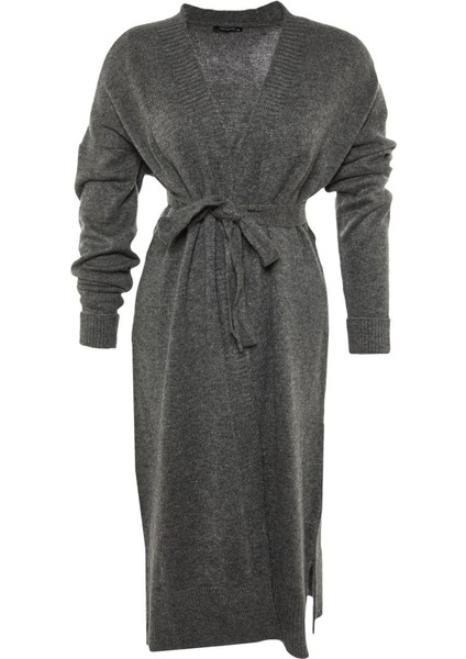 Kadın Büyük Beden Moda Şık Uzun V Yaka Uzun Kol Düz Oversize Triko Hırka