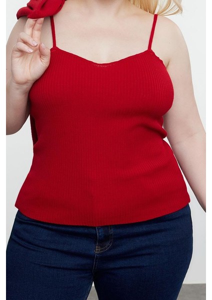 Kadın Büyük Beden Moda Şık Crop V Yaka Uzun Kol Düz Bağlama Detaylı Ince Triko Hırka&atlet Takım