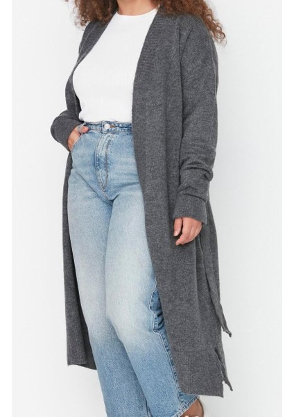 Kadın Büyük Beden Moda Şık Uzun V Yaka Uzun Kol Düz Oversize Triko Hırka indirimleri