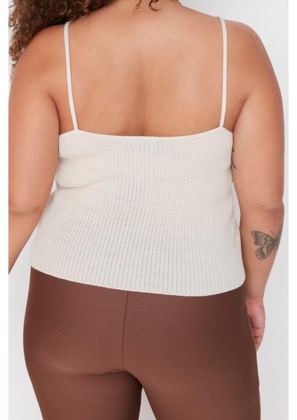 Kadın Büyük Beden Moda Şık Crop V Yaka Uzun Kol Düz Bağlama Detaylı Ince Triko Hırka&atlet Takım