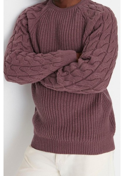 Erkek Moda Şık Regular Bisiklet Yaka Uzun Kol Saç Örgü Gül Unisex Regular Fit Detaylı Triko Kazak fırsatları