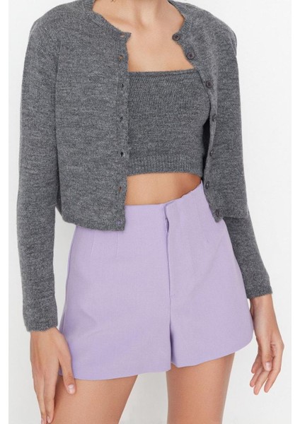 Kadın Moda Şık Crop Bisiklet Yaka Uzun Kol Düz Crop Yumuşak Dokulu Bluz-Hırka Triko Takım fırsatları