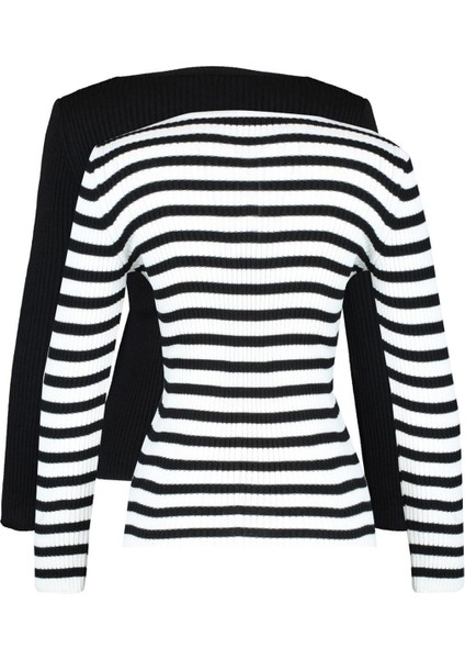 Kadın Moda Şık Regular Bisiklet Yaka Uzun Kol Düz Ikili Paket Triko Kazak